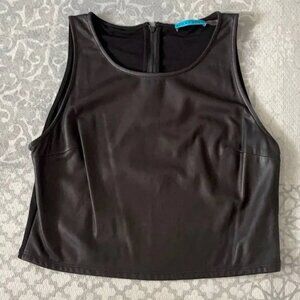 Alice + Olivia 100% Lamb Leather Crop Top Black Minimalist Luxury MSRP $495